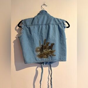 Vintage wolf puppy thunder denim crop top